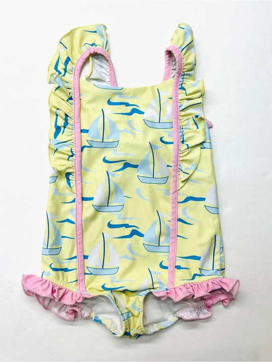 Classic Whimsy Other - Classic Whimsy Girls' Yellow Pink Sailboat Ruffle One-Piece Swimsuit Retro